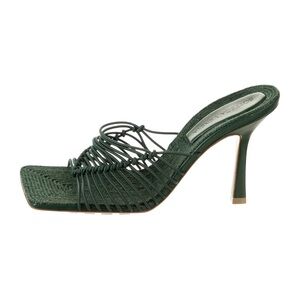 Bottega Veneta Dark Green Square Toe Strappy Heels